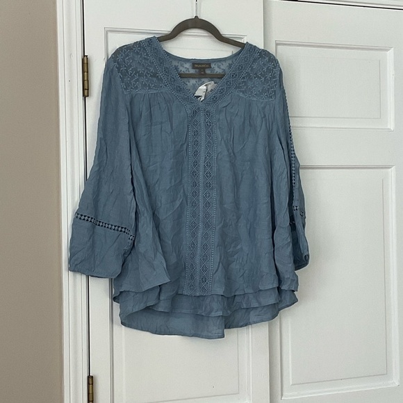 Style & Co. Tops - Style & Co. Blue Crochet Accent Blouse